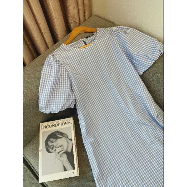 Đầm maxi caro dáng suông tay bồng vnxk