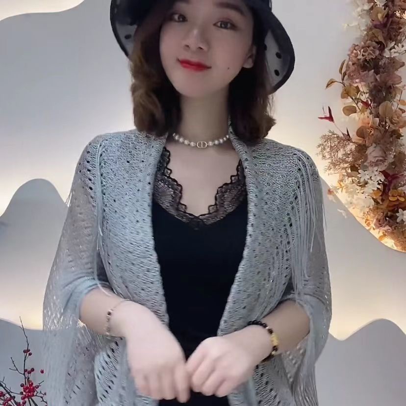 [Aishang Đẹp Phụ Kiện Đẹp] Áo Khoác Cardigan Dệt Kim Mỏng Dáng Rộng Họa Tiết Lưới Rỗng Cao Cấp Thời Trang Mùa Hè