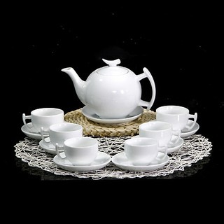 Bộ ấm chén men trắng đèn thần gốm sứ Bát Tràng (bộ bình uống trà, bình trà)