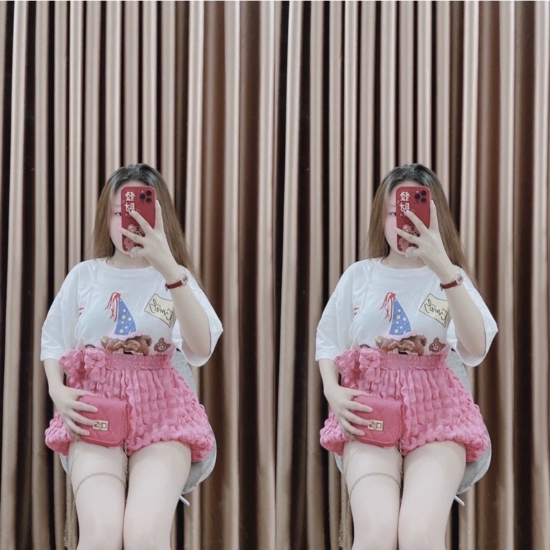 SET ÁO PHÔNG XẺ TÀ ĐÍNH NƠ KÈM QUẦN ĐÙI XỐP KIM CƯƠNG HOTTREN