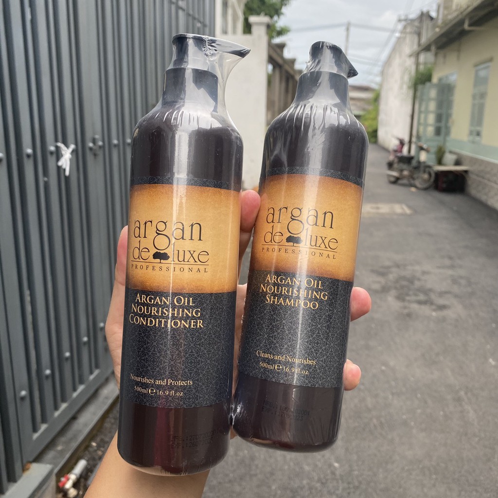 Cặp dầu gội xả dành cho tóc hư tổn Argan Deluxe Oil 500mlx2