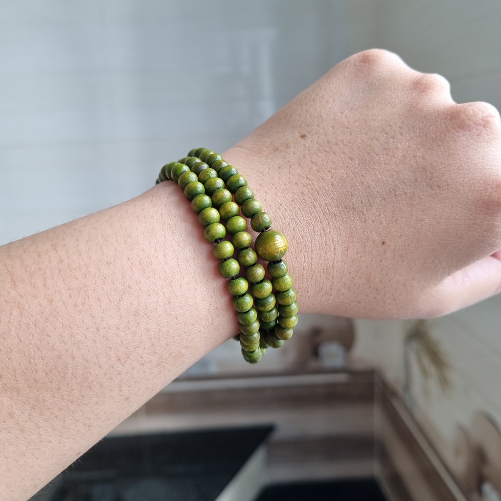 Vòng Tay Chuỗi Hạt Tràng 108 Hạt Gỗ Quấn Tay Ba Vòng Hạt 6 Ly