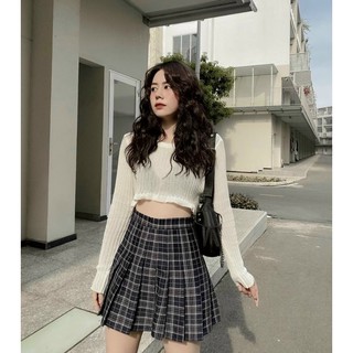 SET ÁO CROP CHÂN VÁY CARO (KÈM VIDEO HÌNH THẬT)