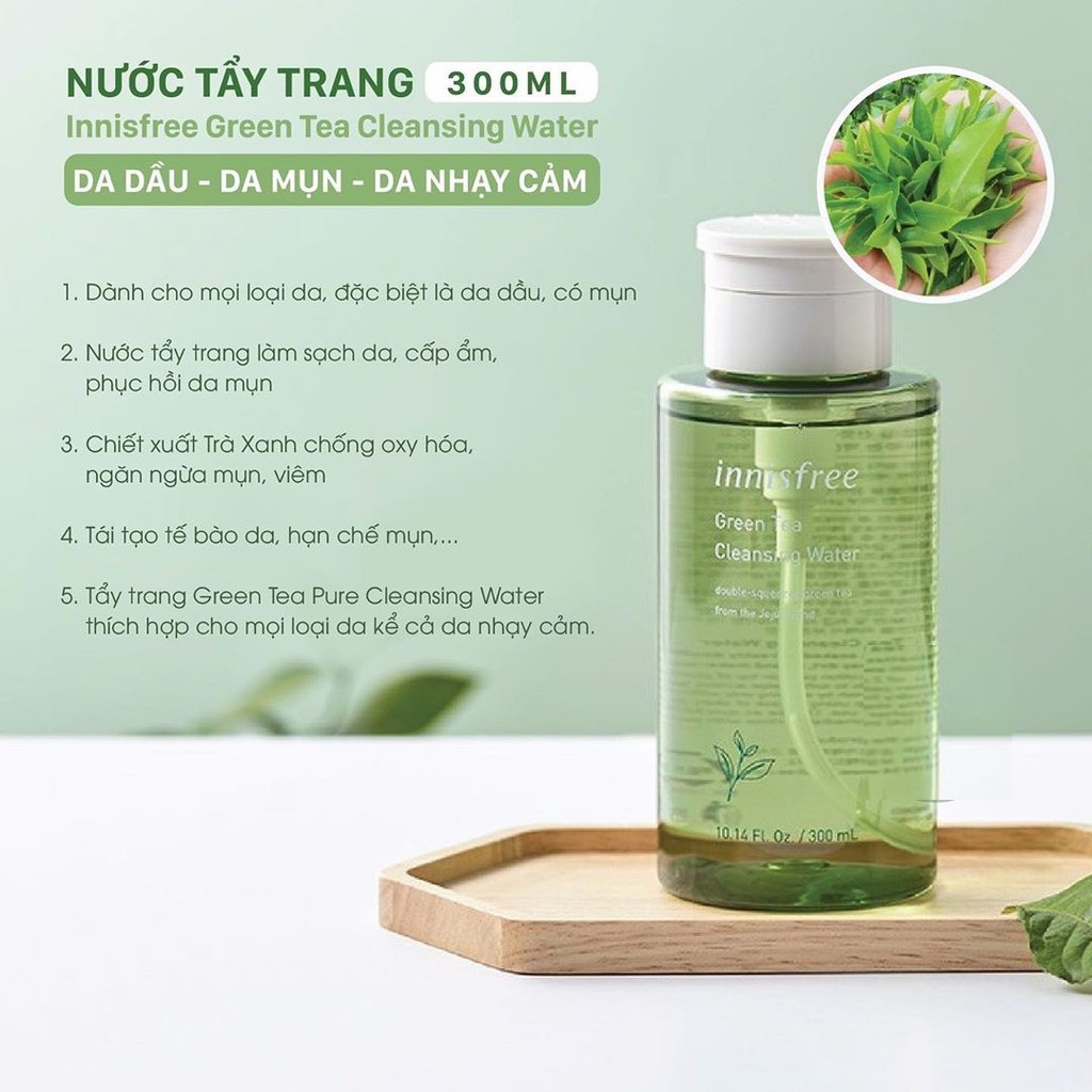 Nước Tẩy Trang Cho Da Dầu Mụn Innisfree Green Tea Cleansing Water 300ml