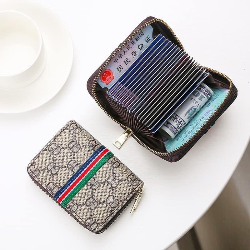Ví cầm tay thời trang unisex Bóp mini vans kẻ caro Kẻ vạch hai màu trắng đen nam nữ 10 ngăn