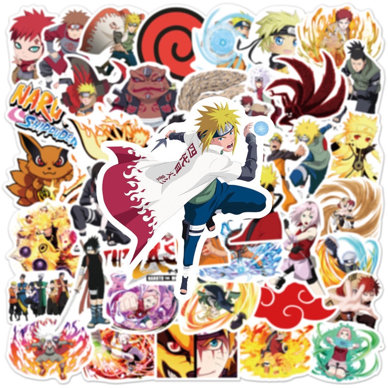 Bộ 10/50 Miếng Dán PVC Chống Thấm Nước Hình Nhân Vật Anime Naruto