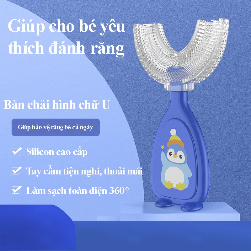 Bàn chải đánh răng cho bé - bàn chải đánh răng chữ u hàng cao cấp hình chim cánh cụt - Ahimom