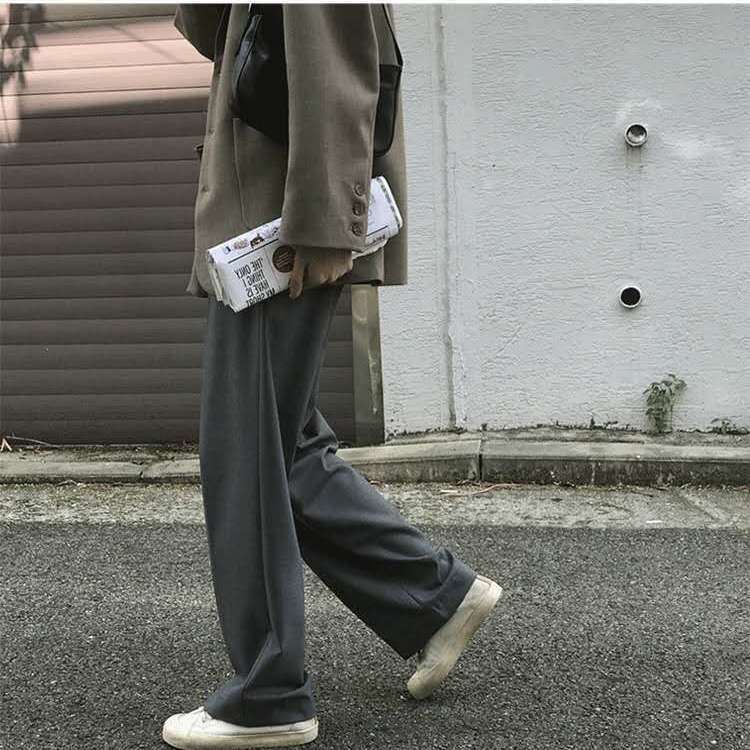 Quần ống rộng lưng cao màu đen phong cách Hàn Quốc thời trang xuân thu dành cho bạn nữ