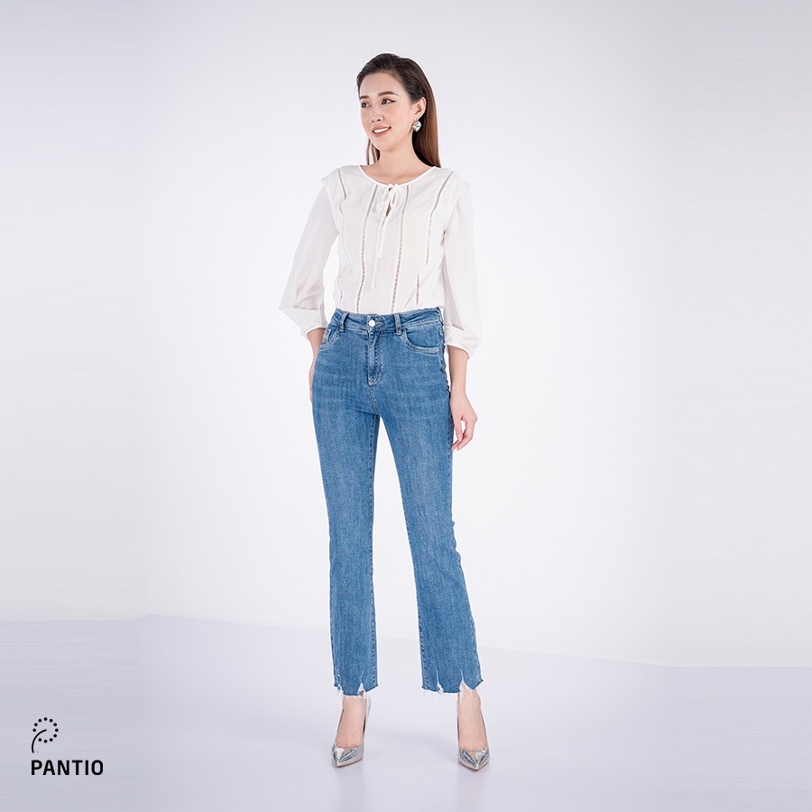 Áo sơ mi kiểu cổ tròn thiết kế đường ren hở sexy dáng suông FAK1957 - PANTIO