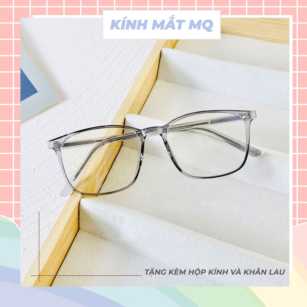 Gọng kính cận nam nữ nhựa dẻo vuông bầu cốt kim loại 8246, Kính mắt MQ nhận lắp cận 0-6 độ