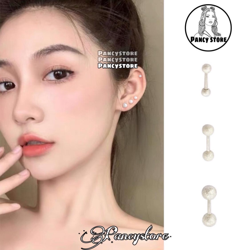 khuyên tai bạc sáng nhám nhũ ánh titan không gỉ
