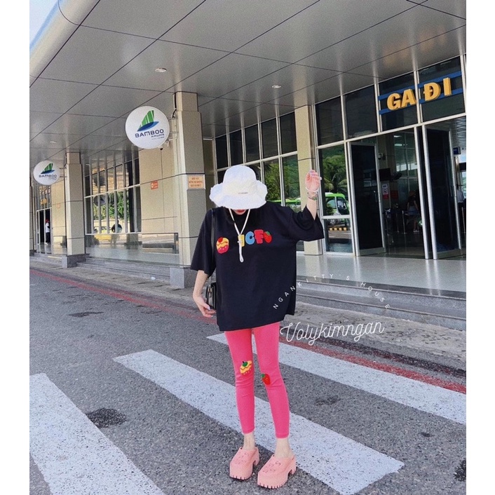 Set áo cotton hình thêu lông xinh xắn quần ôm hàng cao cấp