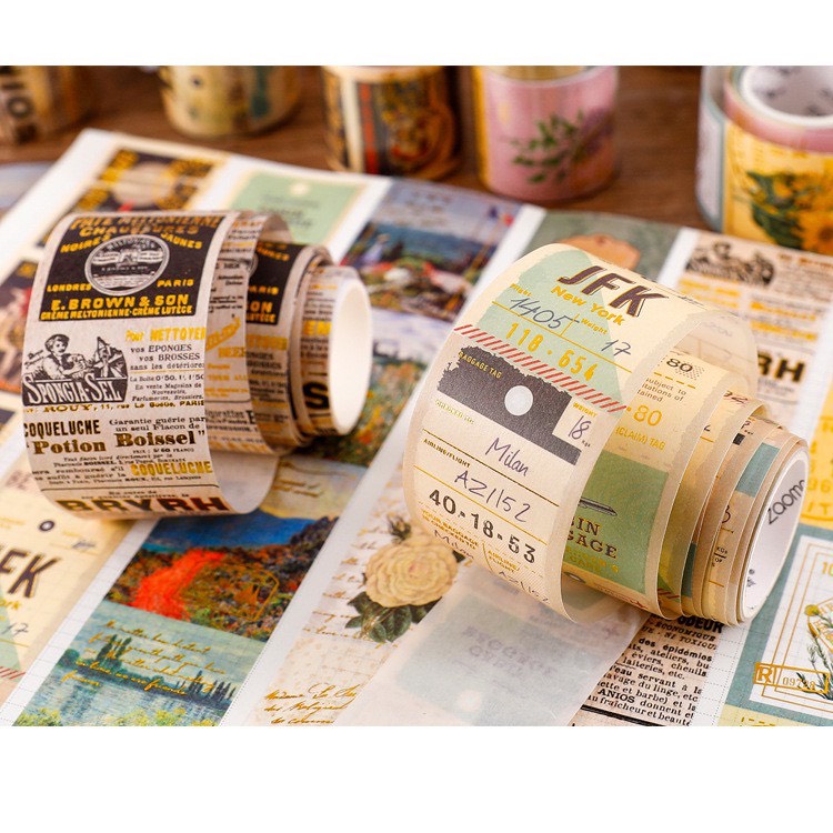 Cuộn Washi tape vintage WS12 - Băng keo dính trang trí sổ phong cách cổ điển