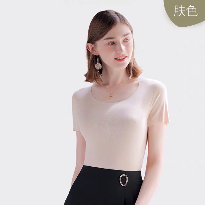 Áo thun bằng lụa lạnh không viền tay ngắn gợi cảm cho nữ