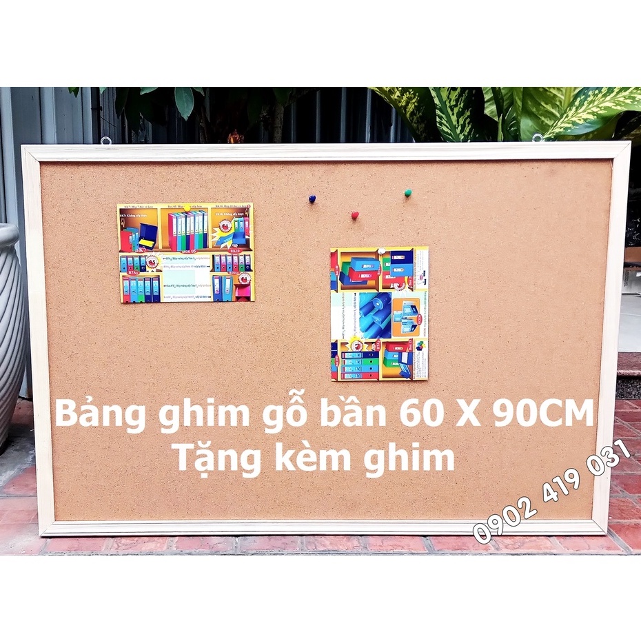 Bảng ghim gỗ bần ghim ảnh, tài liệu, postcard trang trí, khung gỗ 60x90cm dập vân nổi.( Tặng kèm ghim bảng )