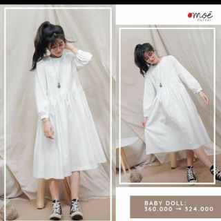 váy babydoll trắng 2 lớp dài tay