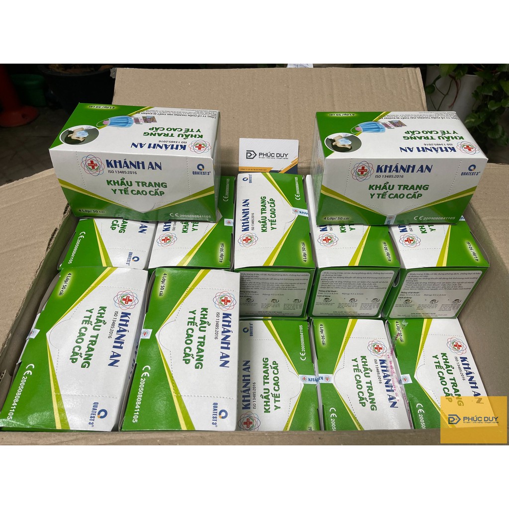 Khẩu trang y tế 4 lớp kháng khuẩn Khánh An thường  - Màu xanh (50 cái/hộp)