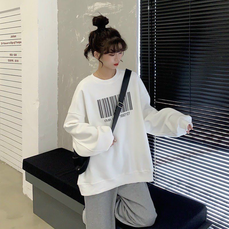 Áo nỉ sweater unisex bigsize form rộng in mã vạch | BigBuy360 - bigbuy360.vn
