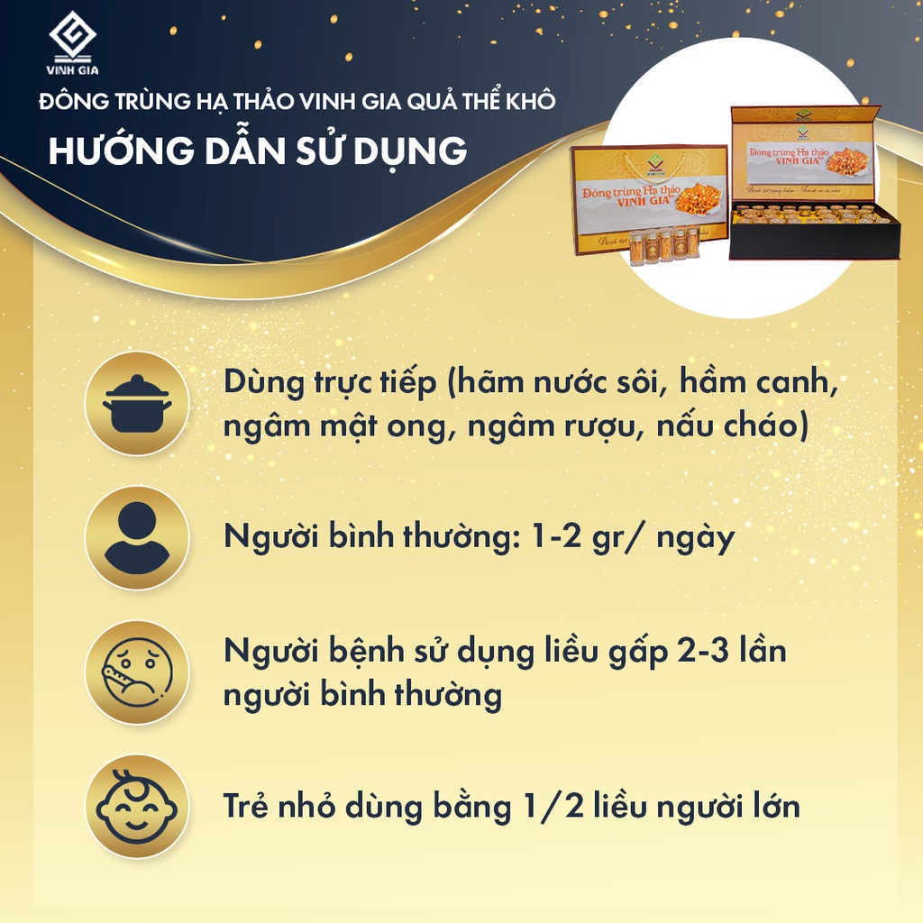 Đông Trùng Hạ Thảo Vinh Gia Quả Thể Khô Giúp Bổ Phế, Thận Khí Dành Cho Mọi Lứa Tuổi – Hộp 30 Lọ