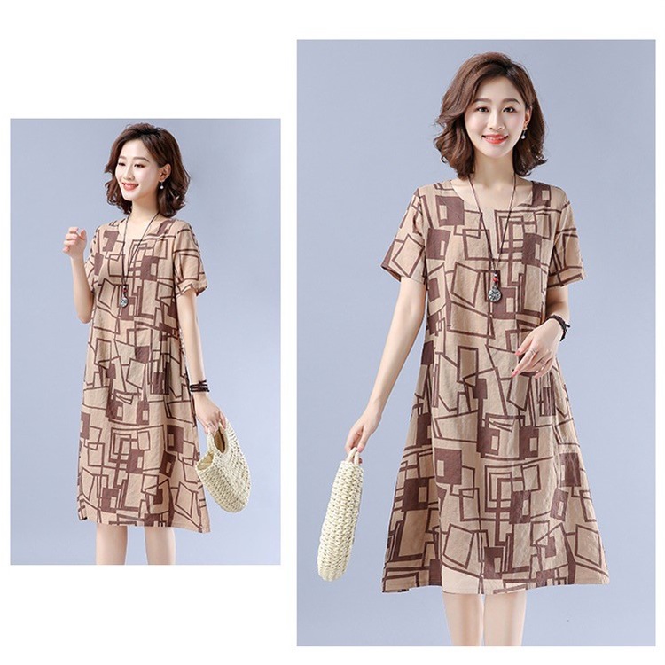 Đầm đũi-Váy dáng suông thời trang form rộng ngắn tay, hoạ tiết trẻ trung mặc đi làm, đi dạo phố