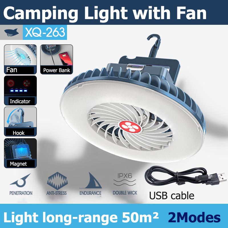 Smilingshark XQ263 Đa chức năng Quạt USB Mini Led Đèn cắm trại Đèn cắm trại có thể sạc lại Đèn pin không thấm nước cho Gia đình cắm trại