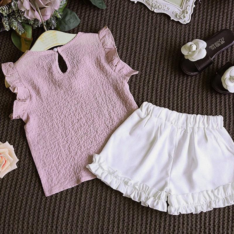 Summer Baby Girls Pearl Sleeveless Chiffon Vest Tops+Shorts Suits Casual Outfits Sets