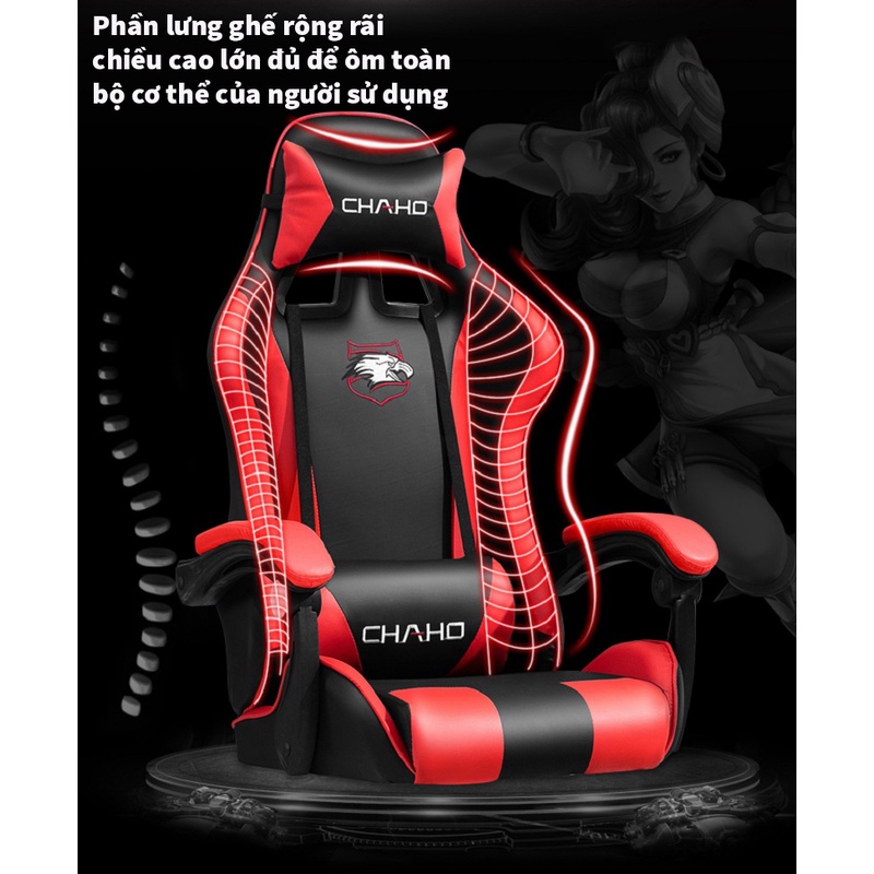 Ghế gaming nhập khẩu, chơi game cao cấp, nâng hạ, xoay 360, ngã lưng kèm gối massage êm ái