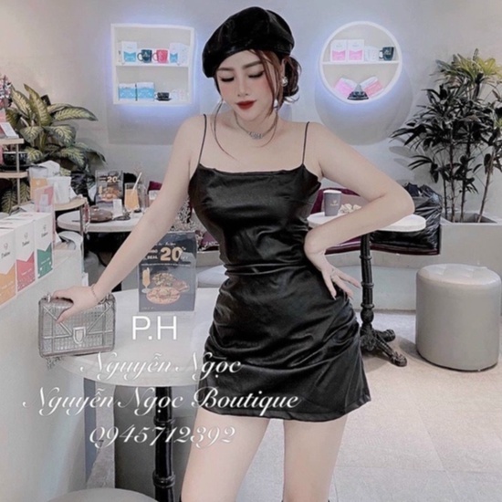 Đầm 2 dây da ôm body trơn cực xinh , chất da mềm mịn