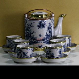 DÂNG TRÀ XANH Với Bộ Ấm Tích Bát Tràng Bọc Đồng Men Rạn Vẽ Sơn Thủy, Bộ Ấm Pha Trà, Bộ Ấm Pha Trà Đẹp, Bộ Chén Trà