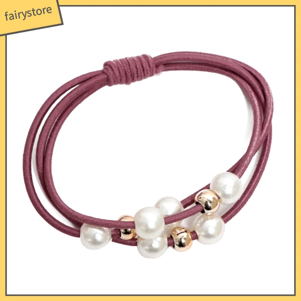 Dây thun cột tóc đính ngọc trai nhân tạo phong cách nữ tính