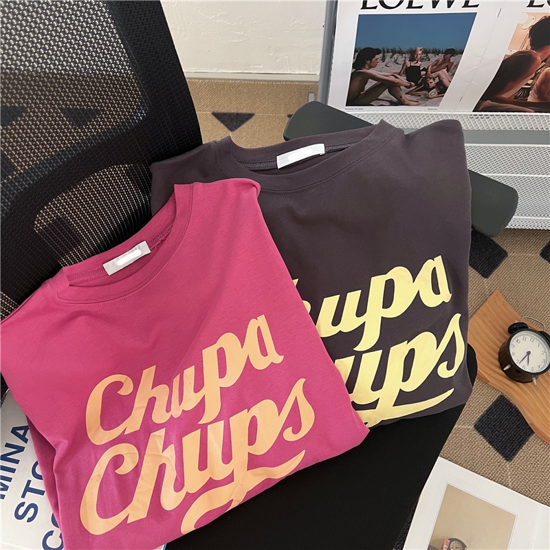 Áo Thun Nữ Ngắn Tay Cổ Tròn In Chữ Phong Cách Hàn Quốc Mới