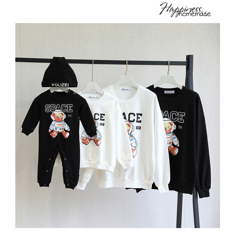 Áo Sweater Gia Đình Familylove - Mẫu Áo Gia Đình Họa Tiết Gấu Phi Hành Gia Space Đáng Yêu Chất Nỉ Da Cá Cotton 100%
