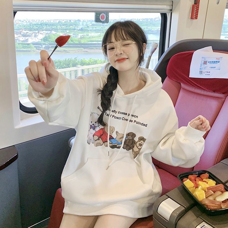 Áo Hoodie Dài Tay In Hình Hoạt Hình Dễ Phối Đồ Thời Trang Dành Cho Nữ