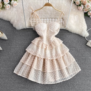 🌸Hàng Order🌸(Đủ Màu) Váy Đầm 2 Dây Dan Dây Eo  In Nổi 3D Xòe Tầng Bồng Công Chúa Tiểu Thư🌸Hàng Quảng Châu