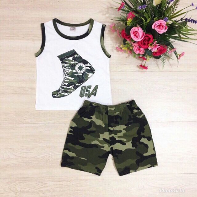 Bộ ba lỗ lính siêu kute cho các bé trai. Hàng việt nam chất lượng cao thun cotton mềm mịn cho ngàyy hè siêu nóng oi bức