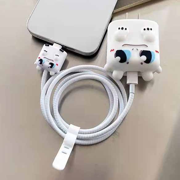 Bộ Phụ Kiện Bảo Vệ Dây Cáp Sạc iPhone 18w / 20w Hình Khủng Long Dễ Thương