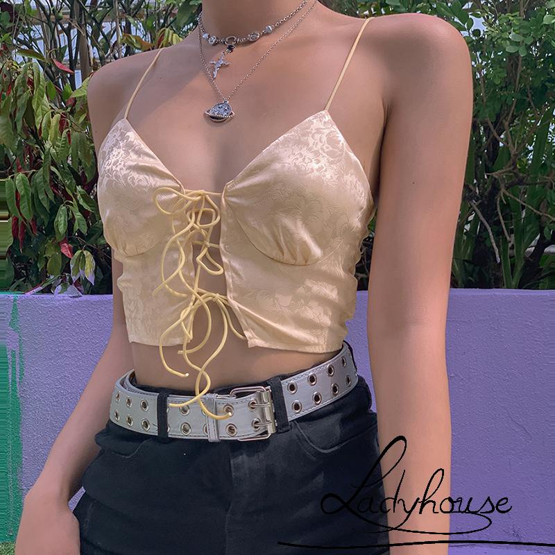 Áo Croptop Hai Dây Cổ Chữ V Sâu Hở Lưng In Họa Tiết Hoa Quyến Rũ Dành Cho Nữ