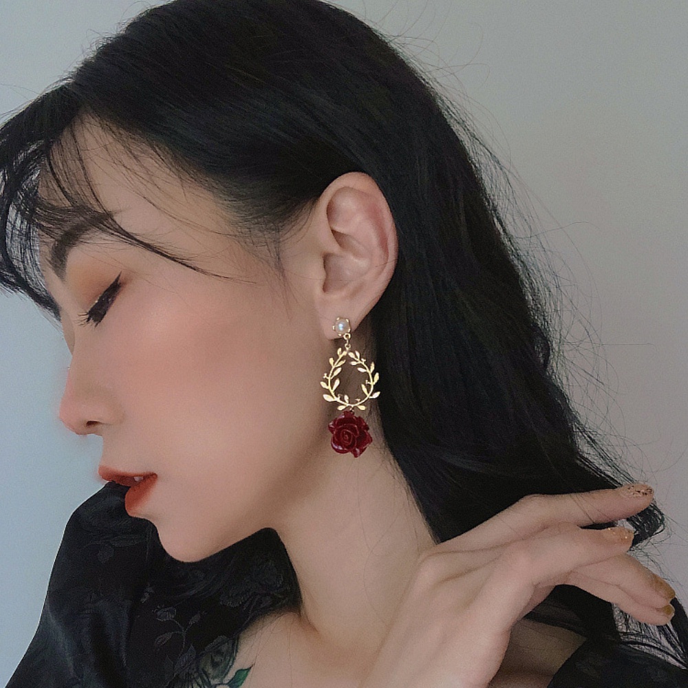 Bông Tai Đính Nơ Nhung Đỏ Phong Cách Hàn Quốc Thời Trang Cho Nữ