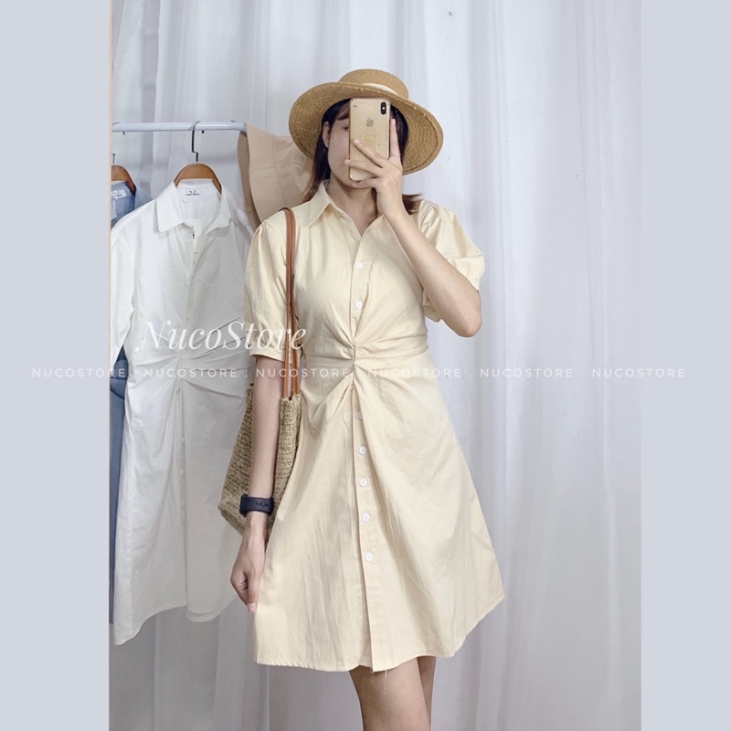 Váy Sơ Mi Công Sở Thiết Kế Nhún Eo Thanh Lịch, Đầm Sơ mi Quảng Châu nhẹ nhàng kiểu dáng Hàn Quốc lonakeng Shop