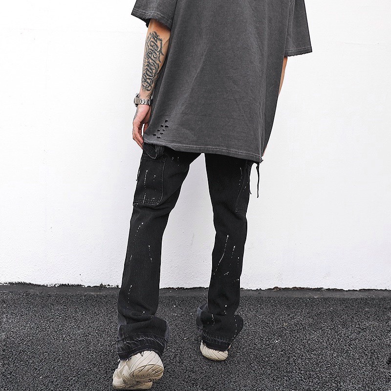 Quần ống loe xả lai vảy sơn màu đen Gallerydept vibe Brokeboiz phong cách Rockboiz