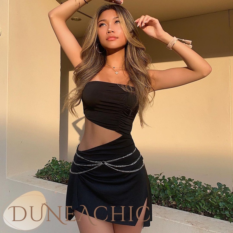 Đầm DUNEA phối dây xích khoét vai phong cách cho nữ
