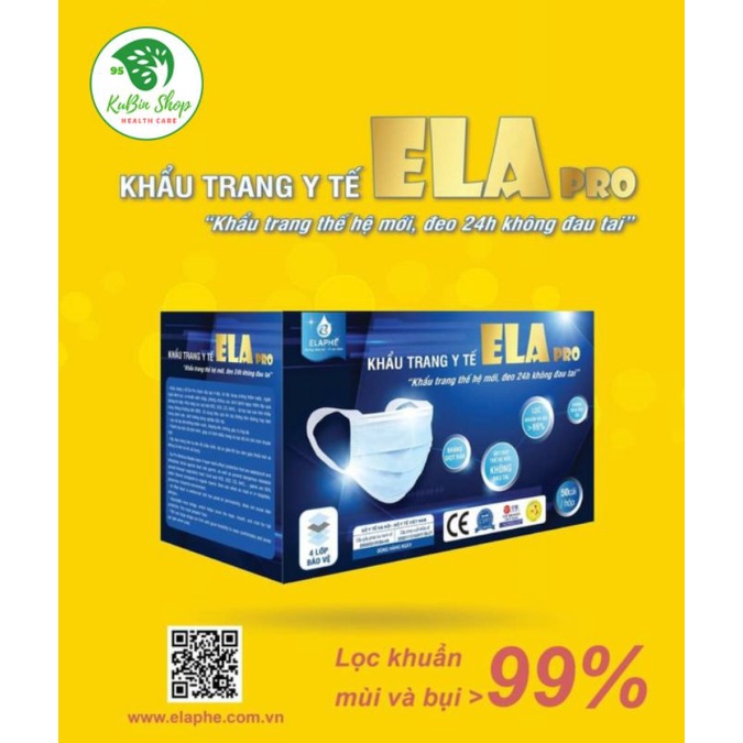 Khẩu trang y tế quai to ELA PRO 4 lớp kháng khuẩn cao cấp hộp 50 cái đeo không đau tai