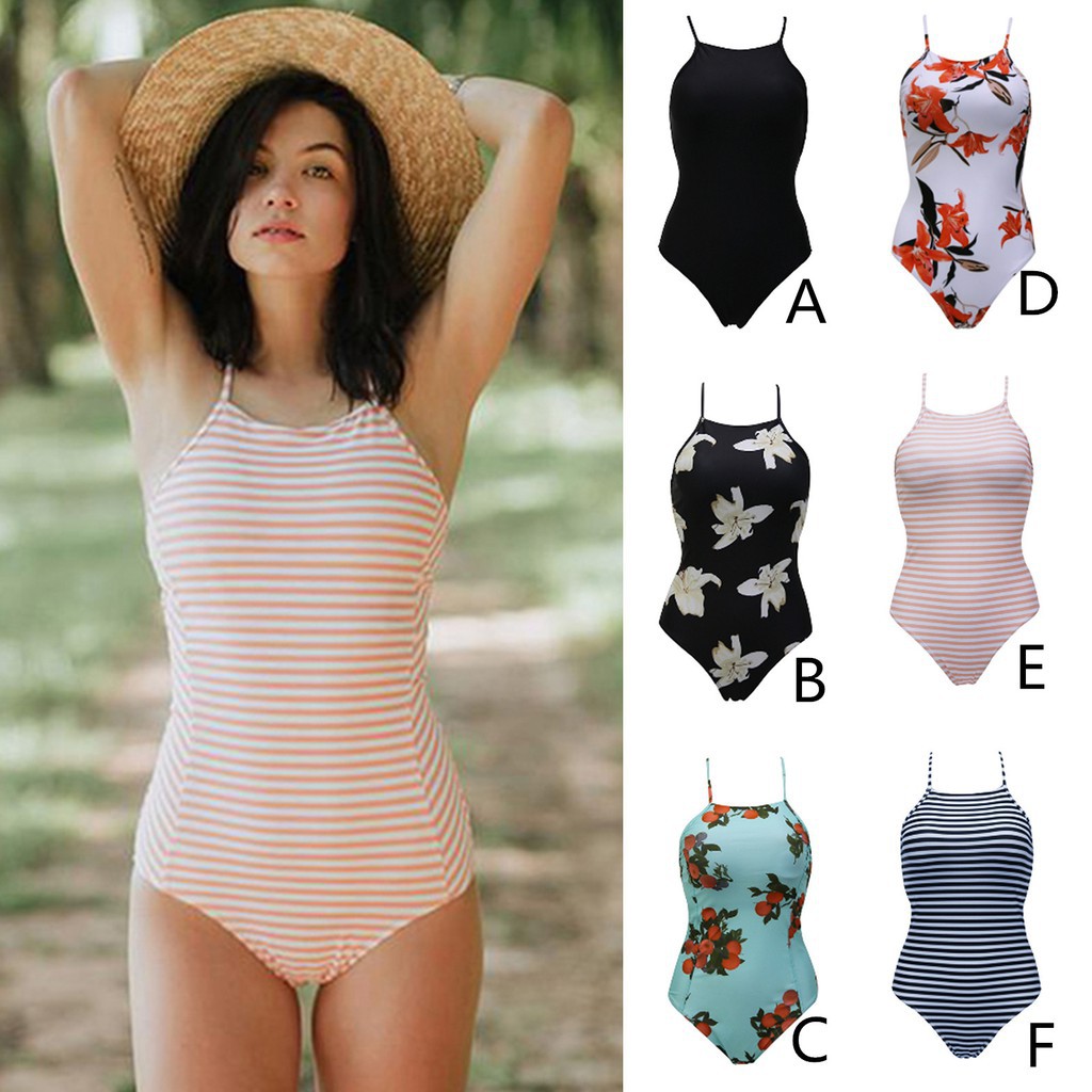 Đồ bơi một mảnh hoạ tiết kẻ sọc phối hoa cho phái nữ | BigBuy360 - bigbuy360.vn
