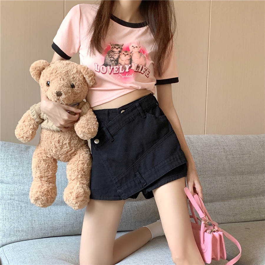 Quần jeans giả váy nữ Leeva Shop lệch tà phong cách cá tính CV038