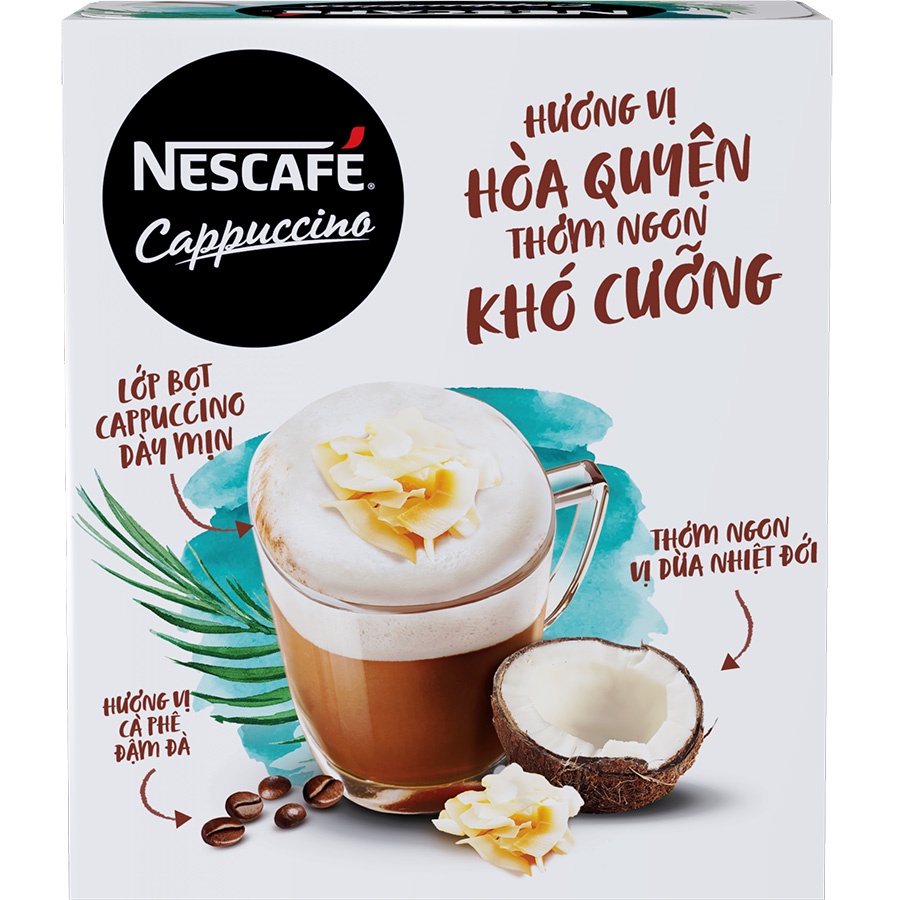 Cà phê Cappuccino Nescafe vị caramel / vị dừa hộp 10 gói 200g