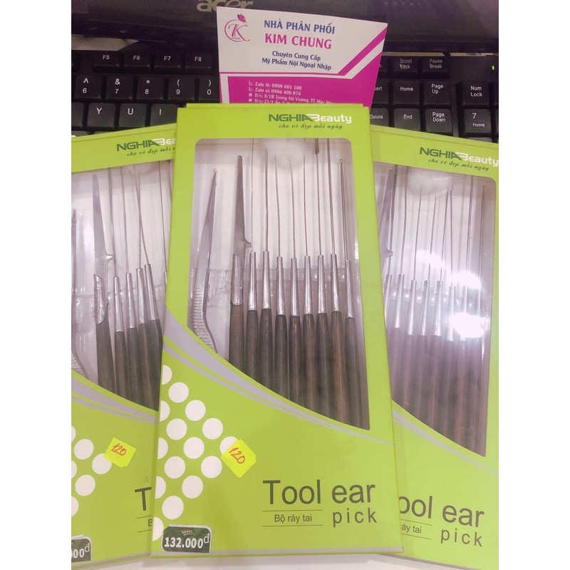 Bộ ráy tai cao cấp Quyên, Nghĩa gỗ mun thép không gỉ 10 món