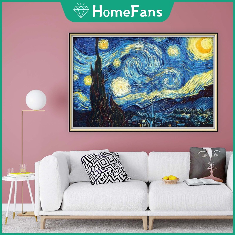 Bộ Tranh Đính Đá 5D Tự Làm Họa Tiết Tranh Vẽ Van Gogh Kích Thước 60x90cm Trang Trí Nhà Cửa
