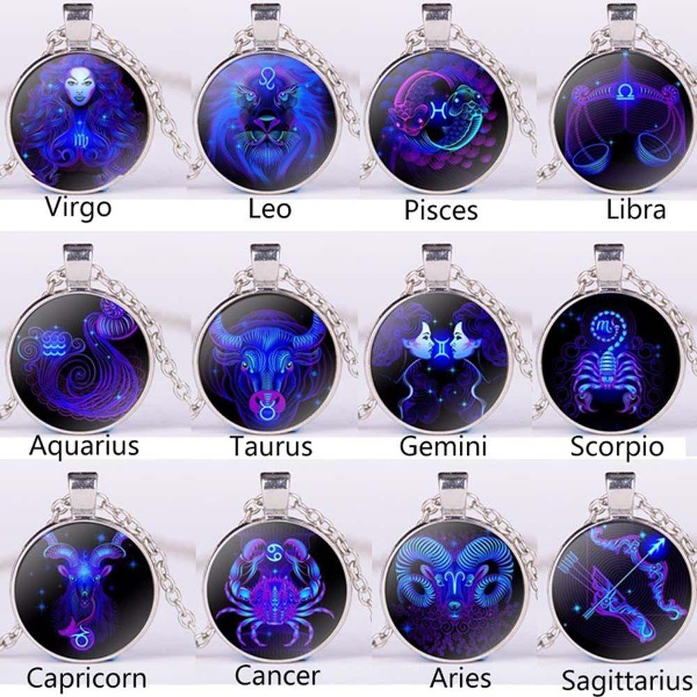 1 Vòng cổ Mặt Kính Cabochon In Hình Cung Hoàng Đạo Dành Cho Nam Nữ
