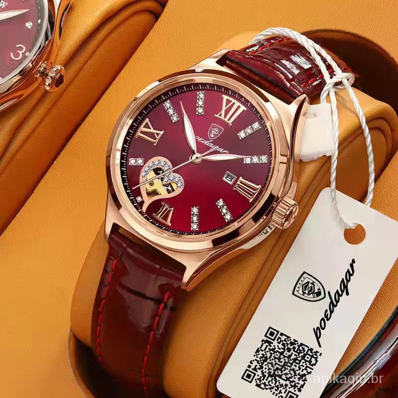 Đồng Hồ Cơ Tự Động Chống Thấm Nước Dây Da Có Lịch Kiểu Hàn Quốc Cho Nữ
