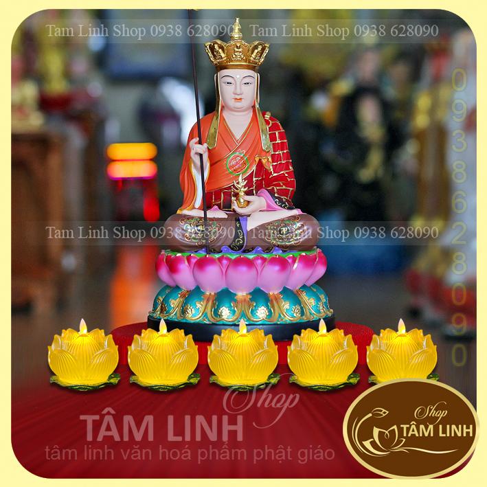 Đèn Nến điện tử Hoa Sen pha lê thủy tinh Đèn Led lung linh trang trí, thờ cúng, sử dụng pin 2A nhiều màu.
